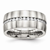 Stainless Steel Wedding Band with Synthetic CZ, Polished & Brushed Finish